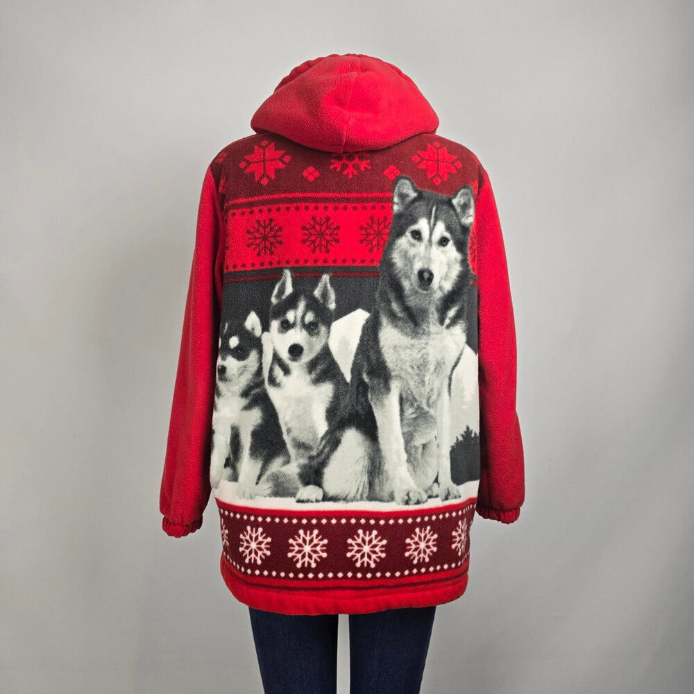 Classic Editions Wolf Family Graphic Red Zip Up Jacket Size M - Picture 6 of 9